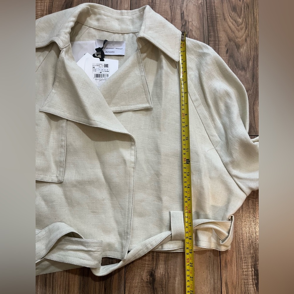 MANGO x VICTORIA BECKHAM 100% Linen Beige Tie-Waist Cropped Trench Jacket M - Picture 11 of 16